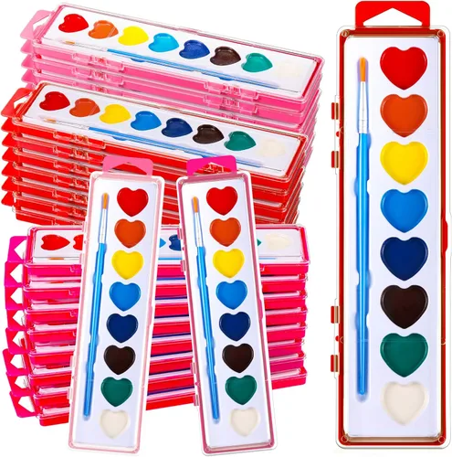 Miniatura 7 de Yeaqee Juego de 12 pinturas de acuarela de 8 colores lavables con pincel, recuerdos de fiesta, arte acuarela para adultos, regalos de fiesta del día