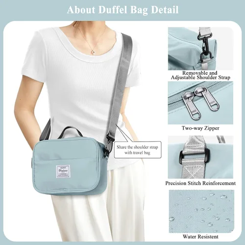 Miniatura 7 de Bolsa de viaje para mujer, bolsa de fin de semana con bolsillo húmedo y manga de carrito, bolsa de mano deportiva para gimnasio, C-azul pálido