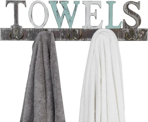 Miniatura 8 de MyGift Toallero para baño, soporte para toallas de baño montado en la pared con 5 ganchos dobles, colgador de toalla de mano de lavandería de Negro