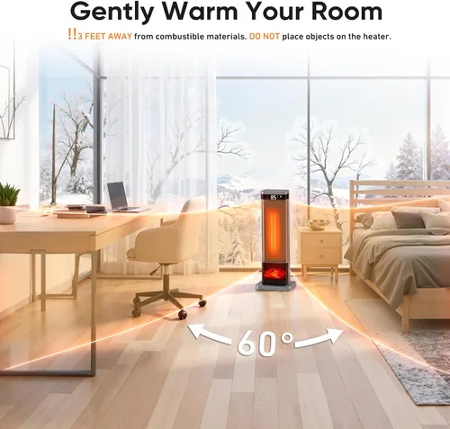 Miniatura 10 de Sweetcrispy Calentador de espacio para uso en interiores, calentador portátil de 24 pulgadas con control remoto y termostato, 3 modos de luz