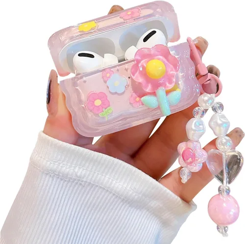 Miniatura 11 de Funda para Airpod Pro 2/1, linda flor 3D con llavero funda protectora de TPU transparente compatible con AirPods Pro de 2ª y 1ª generación, funda