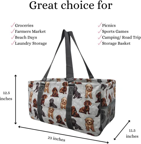 Miniatura 493 de NGIL Bolsa de comestibles reutilizable extra grande plegable de gran tamaño para comestibles, almacenamiento, picnic, playa, Estampado