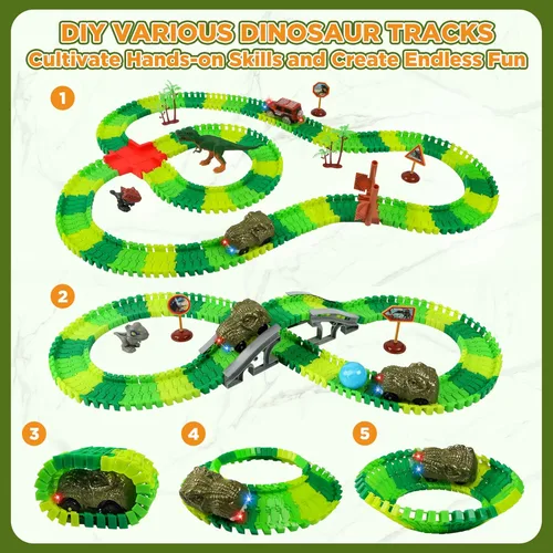 Miniatura 2 de Juguetes de autos de carreras de dinosaurios - Juguetes de cumpleaños para niños y niñas de 3, 4, 5, 6, 7 años, juego de autos de pista
