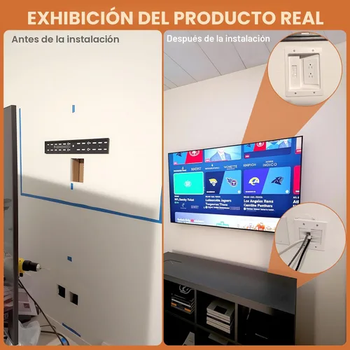 Miniatura 5 de Kit de organización de cables de pared con caja de salida de TV empotrada, enchufe de dos agujeros, cable de 9 pies, kit de pared para ocultar