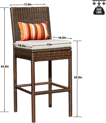 Miniatura 3 de Sundale Outdoor Juego de 4 taburetes de bar de 30 pulgadas de altura de asiento, taburetes de mimbre para patio con respaldo, silla de ratán marrón