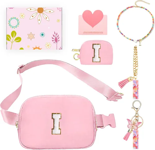 Miniatura 52 de Regalos de moda para niñas adolescentes, cangurera con monograma para niña con llavero, collar, dijes de taza, tarjeta de felicitación y caja