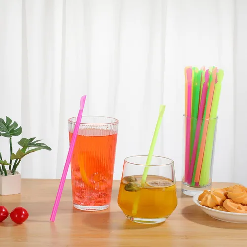 Miniatura 9 de SHERCHPRY 150 popotes desechables de cuchara para bebidas de granizado y cono de nieve, pajitas de cuchara de plástico para batidos de leche, tazas