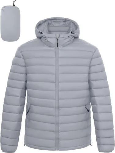 Chaqueta acolchada ligera y plegable para hombre, con capucha, aislada, resistente al agua, para esquí, senderismo, viajes