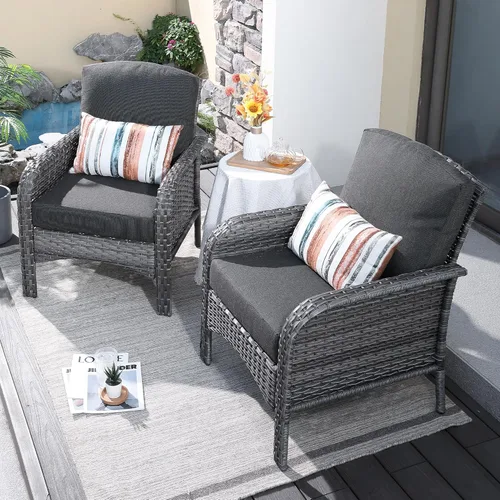 Miniatura 44 de ovios Juego de 2 piezas de muebles para patio, sillas de mimbre para exteriores de 2, sillas de ratán de respaldo alto para todo tipo de clima de 2