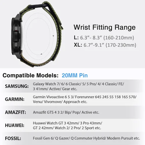 Miniatura 3 de Nereides Compatible con Samsung Galaxy Watch Strap 7 6 5 4 FE 1.575 in 1.732 in/6 Classic 1.693 in 1.850 in/5 Pro 1.772 in/4 Classic 1.654 in 1.811