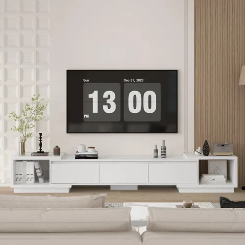 Miniatura 7 de Mesa Consola de TV Extensible Moderna Gabinete de TV con Cajones, Mesa Consola de Almacenamiento de Medios Contemporánea para Sala de Estar Negro