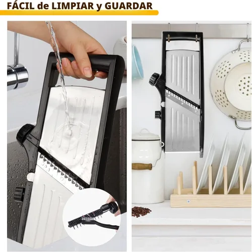 Miniatura 9 de Mandoline - Cortador de alimentos para cocina, cortador de verduras de mandolina ajustable de acero inoxidable, cortador de alimentos para cebolla