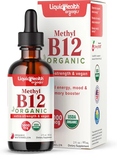 LIQUIDHEALTH USDA - Gotas líquidas de metilcobalamina orgánica metil vitamina B12 con jugo de cereza ácida - Aumenta la energía, el apoyo