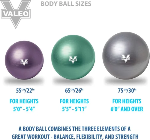 Miniatura 4 de Valeo Pelota corporal de ejercicio – Grado profesional anti-estallido, pelota de equilibrio para pilates, yoga, entrenamiento de estabilidad