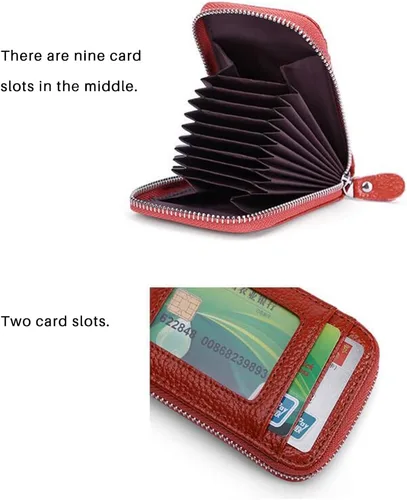Miniatura 4 de ihreesy Portatarjetas de crédito, de piel vacuna, tarjetero protector para tarjetas de crédito, 9 ranuras para tarjetas, con cremallera