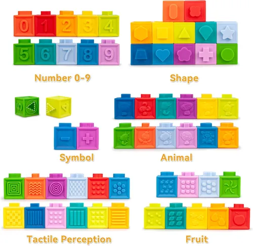 Miniatura 2 de Juguetes 6 en 1 para bebés de 6 a 12 meses, juguetes para bebés de 6 a 12 meses, incluye 12 bloques apilables suaves, cuerda de silicona y bola