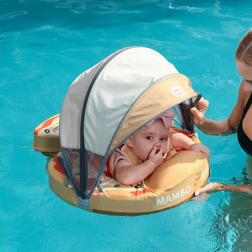Miniatura 6 de Mambobaby Flotador con dosel, flotadores de piscina para bebé, no inflables, flotadores de natación para bebé, flotadores de seguridad para pizza
