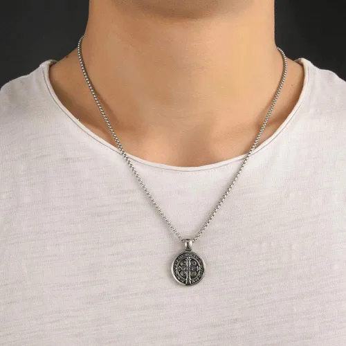 Miniatura 3 de Collar con colgante de medalla de exorcismo de San Benito para hombre acero inoxidable cruz católica romana protección de demonio joyería religiosa