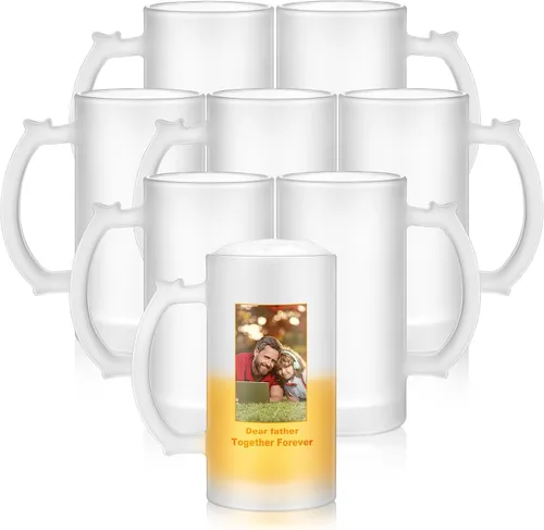 Miniatura 12 de Mifoci 4 tazas de cerveza en blanco de sublimación personalizadas para el día del padre, tazas de vidrio de cerveza esmerilada de 16 onzas, pueden