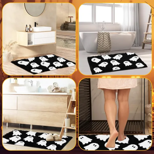 Miniatura 6 de Tapete de baño de fantasma negro, tapete de baño suave de Halloween, antideslizante, lindo fantasma espeluznante, decoración de baño, alfombra