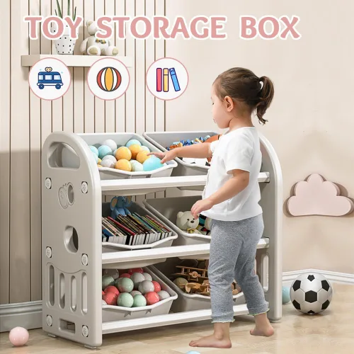 Miniatura 6 de Wohh - Organizador de almacenamiento de juguetes para niños, organizador de almacenamiento para libros y juguetes con 6 contenedores multiusos