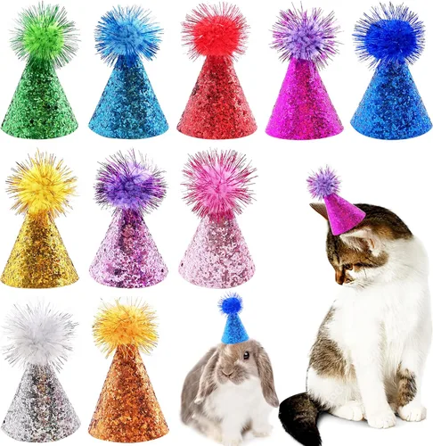 PET SHOW 10 piezas de sombreros pequeños para perros pequeños, sombrero de fiesta de cumpleaños de gato, sombreros de conejo para vacaciones, boda,