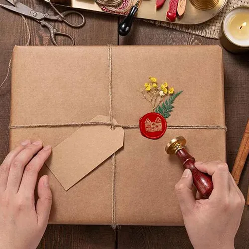 Miniatura 5 de CRASPIRE Sellos de cera para casa, cabezales de sellado de latón extraíbles de 1.181 in con mango de madera vintage para sobres, tarjetas