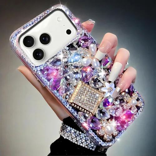 Miniatura 9 de Compatible con iPhone 13 Funda Linda con Diamantes de Imitación y Purpurina - Funda de Lujo de Diseño con Diamantes de Imitación para Mujer