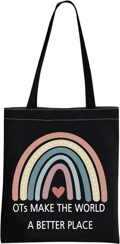 GJTIM OT Gift Ocupacional Terapia Trabajador Regalo Rainbow Canvas Tote Bag OTs Make the World A Better Place OT Regalo de jubilación, Negro -