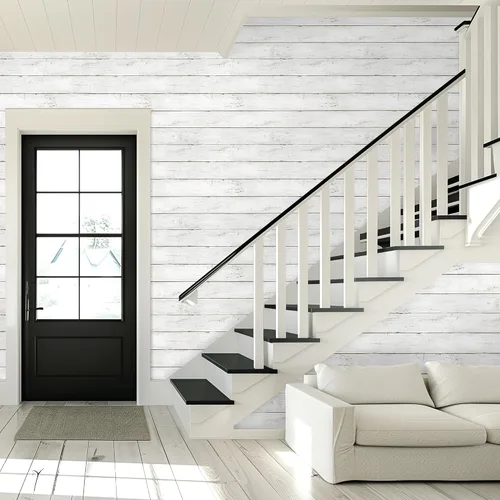 Miniatura 4 de practicalWs Papel tapiz de madera Shiplap para despegar y pegar, papel de contacto de madera blanca y gris para armarios y cajones, papel de pared