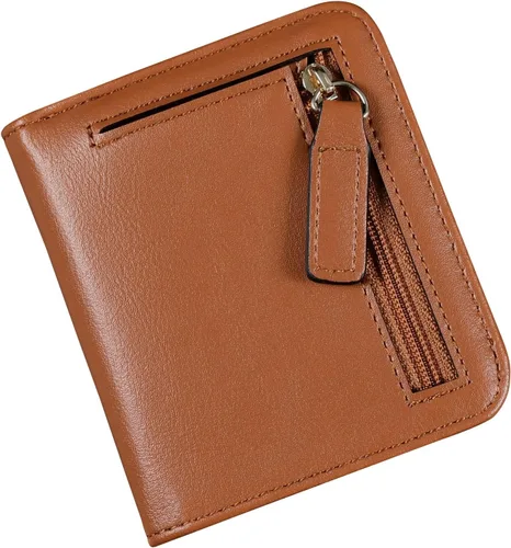 Miniatura 14 de Cartera pequeña para mujer, con bloqueo RFID, de cuero, plegable, compacta, tarjetero para mujer, con cremallera, bolsillo para monedas, ventana