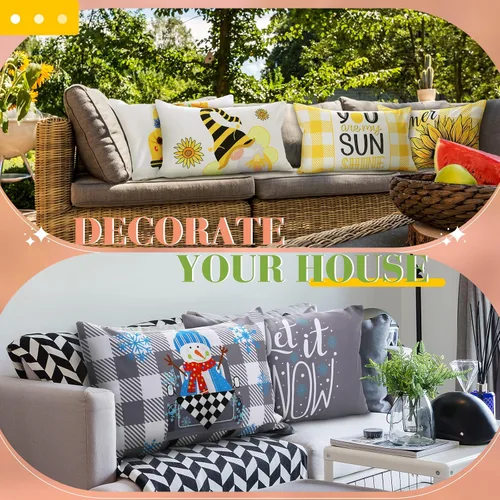 Miniatura 7 de Tatuo Juego de 16 fundas de almohada navideñas de 12 x 20 pulgadas, fundas de almohada de temporada de verano, diseño de gnomo de flores, fundas