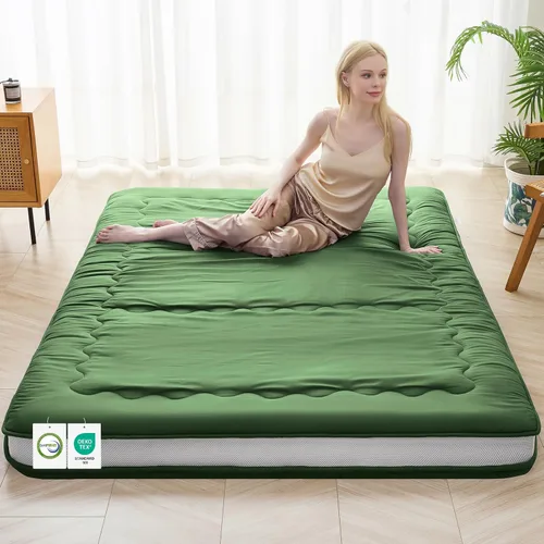 Auemtyn Colchón japonés de suelo, colchón de futón japonés de 4 pulgadas, futón Shiki plegable y portátil (shikibuton), tapete de tatami grueso Verde