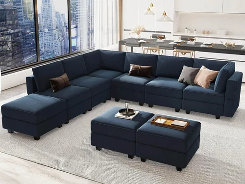 Miniatura 27 de Belffin Sofá modular modular con asiento de almacenamiento, sofá en forma de U de gran tamaño, sofá modular de terciopelo con terciopelo otomano