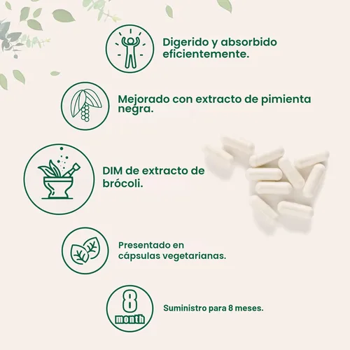 Miniatura 4 de Suplemento activo DIM, DIM 300 mg, 240 cápsulas vegetales (suministro de 8 meses), fórmula 2 en 1, metabolismo de estrógeno, suplemento de extracto