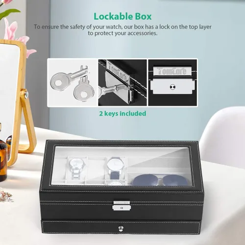 Miniatura 5 de TomCare Caja de reloj mejorada para reloj organizador de joyas caja de exhibición de joyas cajón de gafas de sol organizador de almacenamiento