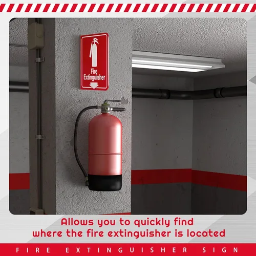 Miniatura 7 de Barydat 24 letreros de extintor de incendios de 6.3 x 6.3 pulgadas, extintor con orificio de montaje preperforado y flecha hacia abajo, señales