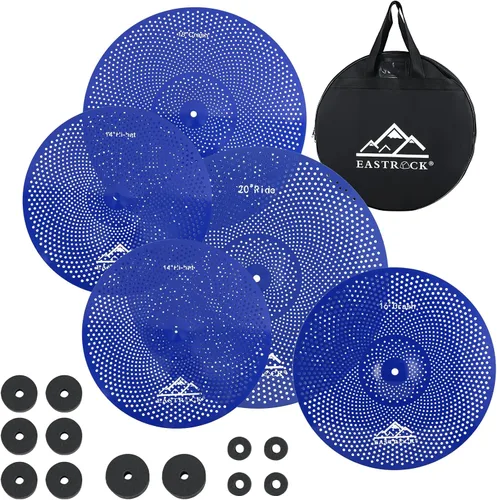 Miniatura 10 de EASTROCK Paquete de platillos de bajo volumen – Juego de 5 piezas con bolsa de platillo, fieltros – 14 pulgadas Hi-hat, 16 pulgadas y 18 pulgadas
