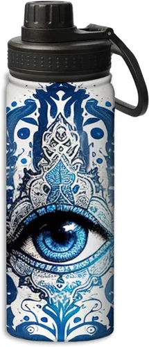 Miniatura 14 de Botellas de agua aisladas de 18 onzas, con estampado de mal de ojo, botella de agua deportiva aislada de doble pared a prueba de fugas, taza térmica