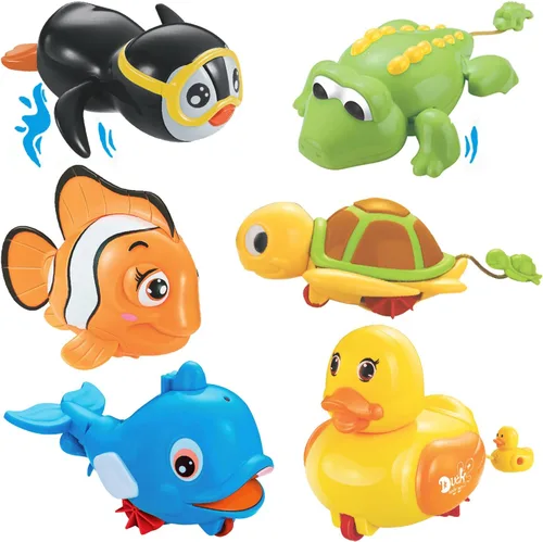 6 piezas de juguetes de baño de viento de natación - Animales marinos en la bañera Windup motorizados niños agua baño diversión