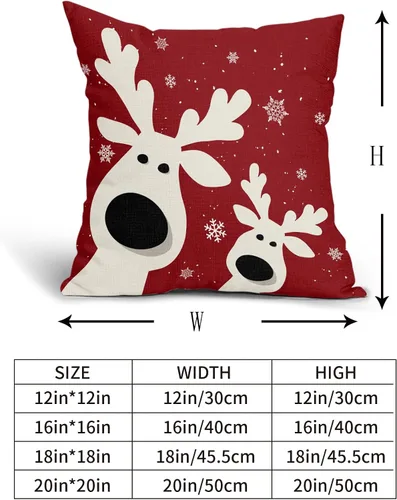 Miniatura 4 de Juego de 2 fundas de almohada de Navidad con ciervos de 18 x 18 pulgadas, diseño de reno rojo con copos de nieve y renos, para decoración del hogar