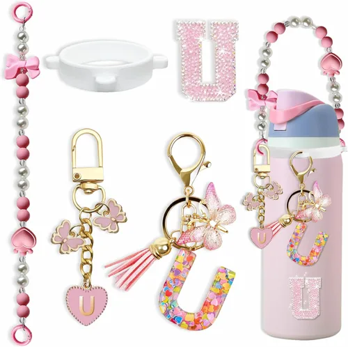 Miniatura 107 de Lindo Juego de Dijes de Letras para Botella de Agua Owala de 24oz, 32oz, 40oz, Owala Kids y Vaso de Café, FreeSip – Incluye Correa con Asa, para Rosa