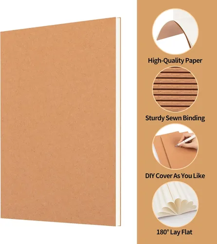 Miniatura 3 de ALKALO Paquete de 6 cuadernos de papel kraft de cuadrícula A5 a granel, cuadernos de diario, cuadernos de papel cuadriculado A5, 8.3 x 5.5 pulgadas