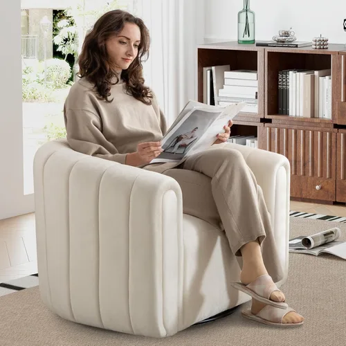Miniatura 3 de ANJ Juego de 2 sillas giratorias de barril con almohada regordeta, silla decorativa de terciopelo holandés de canal moderno, cómodo sillón redondo