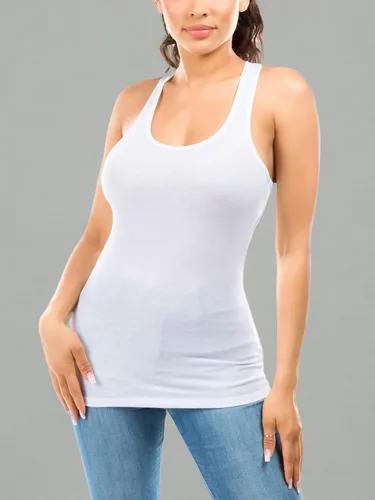 Miniatura 6 de Camisetas sin mangas de algodón acanalado con espalda cruzada para mujer, camisetas básicas de entrenamiento atlético, camisetas sin mangas