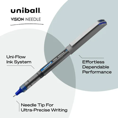 Miniatura 3 de uni-ball Vision - Bolígrafos de aguja de rodillo con punta fina de 0.7mm, color azul, 12