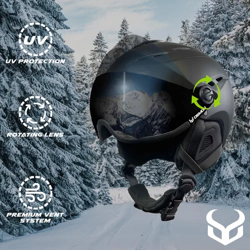 Demon United Casco con visera de esquí y snowboard, casco con visera extraíble y ajuste de esfera trasera, cascos deportivos de nieve para hombres y