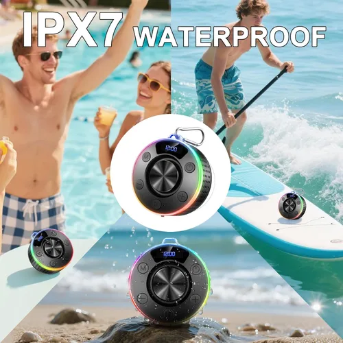 Miniatura 3 de Donerton Bluetooth Shower Speaker, Portable Bluetooth 5.4 Speaker with 360°HD Stereo Sound and Robust Bass, IPX7 Waterproof Speakers, LED Light