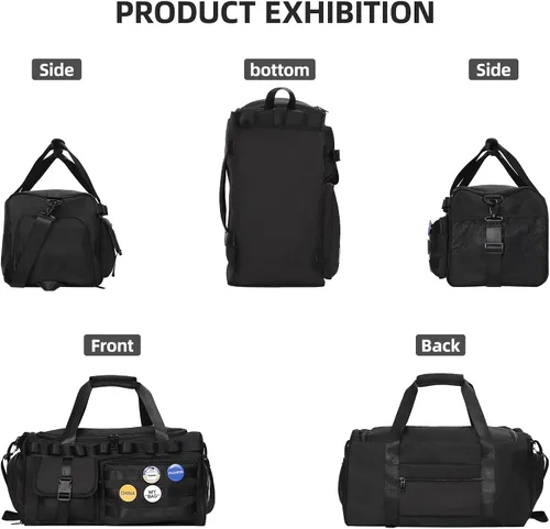 Miniatura 9 de Bolsa de gimnasio para hombres y mujeres con compartimento para zapatos, bolsa de lona convertible y mochilas de gimnasio, bolsa de gimnasio