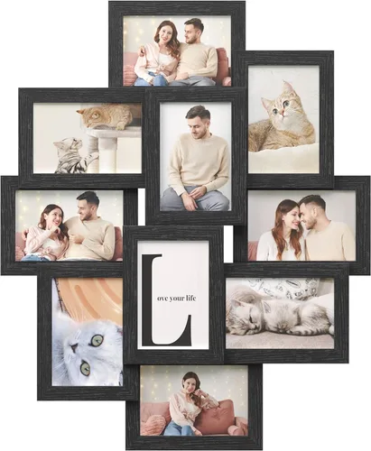 Miniatura 10 de SONGMICS Marcos de fotos de collage de 4 x 6, paquete de 9 marcos de collage de fotos para decoración de pared, parte frontal de cristal, requiere